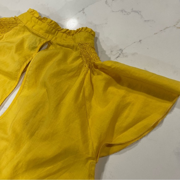 B & Lu Yellow Flutter Cap Sleeve Cotton Shirt with Smocked Detail and Ties 3XL - Picture 6 of 13